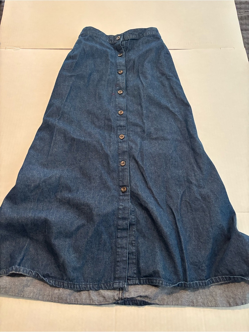 Briggs New York Dark Blue Denim A-Line Button-Front Maxi Skirt